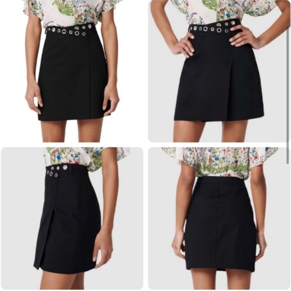 Maje Jamil black twill mini skirt with grommet detail NWT size 38